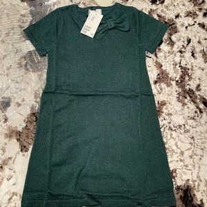 Girls green sparkly dress with cute bow below left shower
